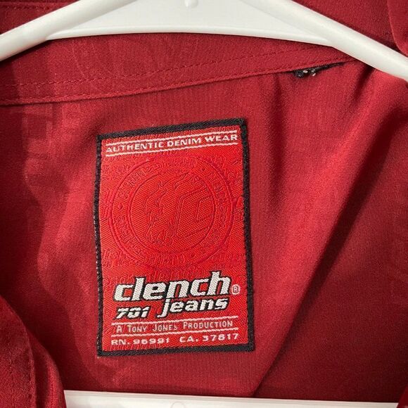VTG Clench 701 Jeans Shirt Red Casual Y2K Skater Short Sleeve AOP Button Down - Picture 5 of 11